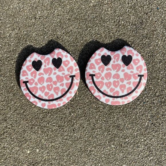 Pink Smiley Face Car Coaster Set - Picture 8 of 13